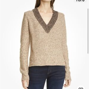 Veronica Beard NEW Dharma Sweater Womens V-Neck Cashmere Wool Tan Brown …